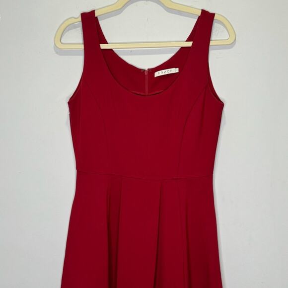 FRNCH Holiday Red A-line Romantic Scoop Neck Stretch Midi Sleeveless Dress Med - Picture 3 of 14
